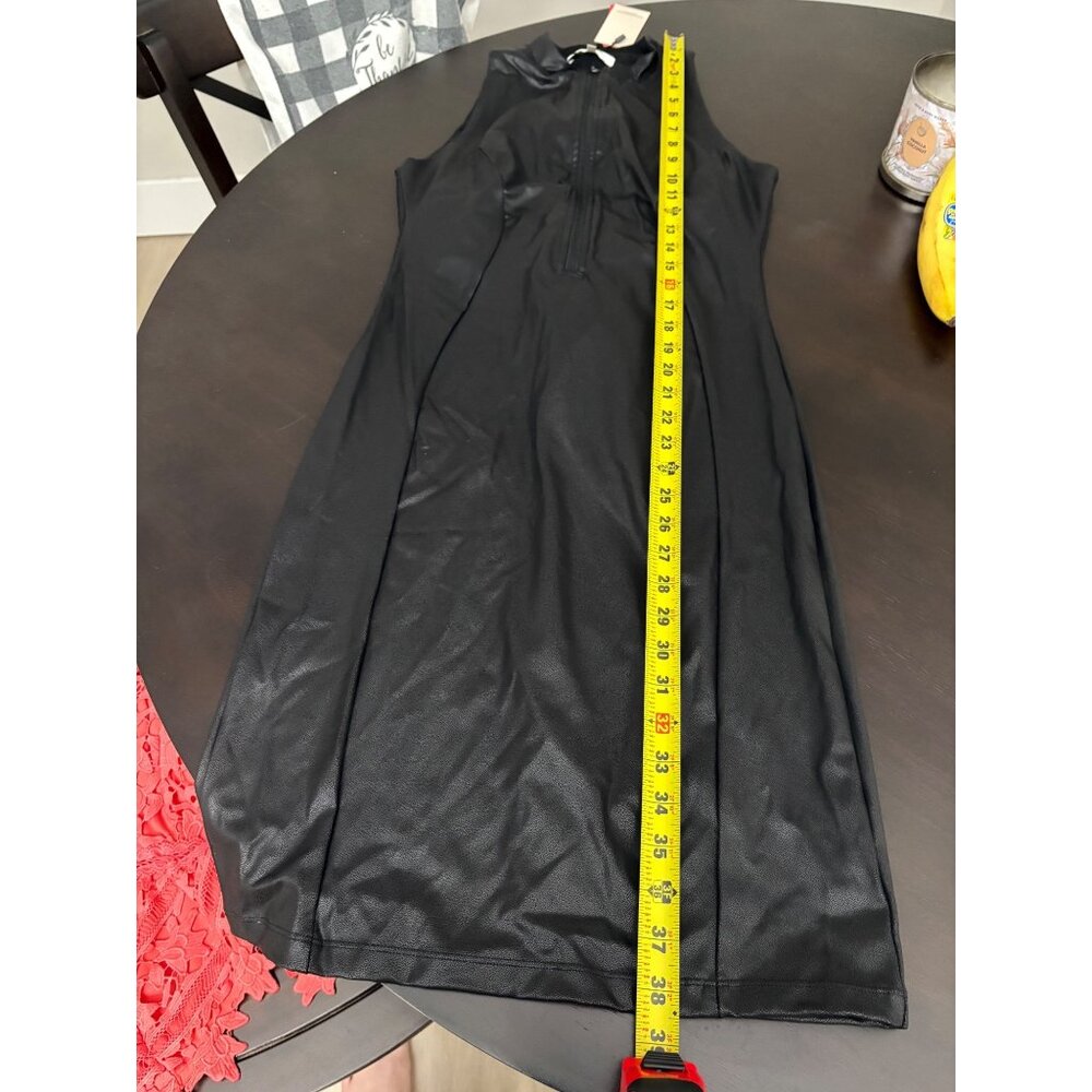 NEW Popilush Shapewear Sculpting Faux Leather Zip-Front Midi Dress Black Large - Picture 11 of 11